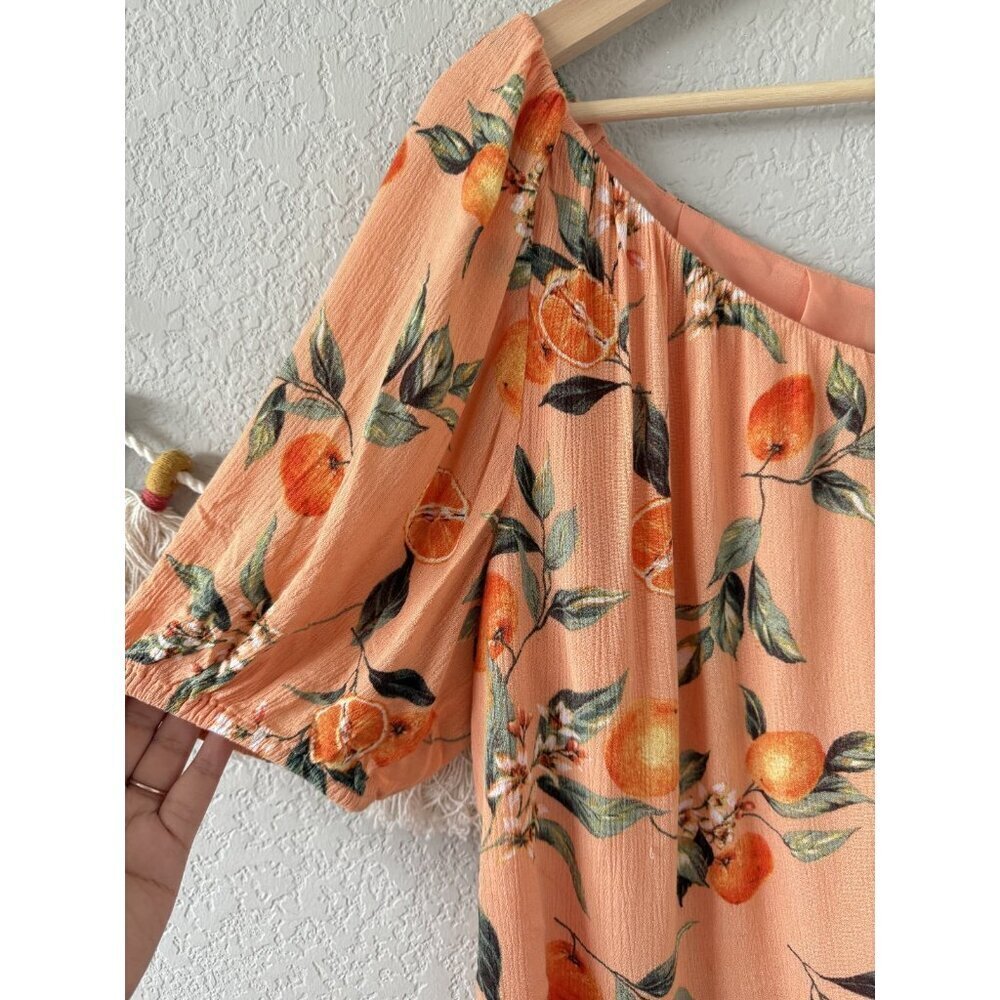 Loft Orange Printed Relaxed Fit Short Sleeve Top Novalty Tropical Cottagecore M - Picture 5 of 8